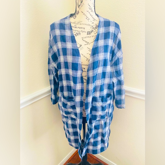 Blue checkered long cardigan S / M - Picture 5 of 7
